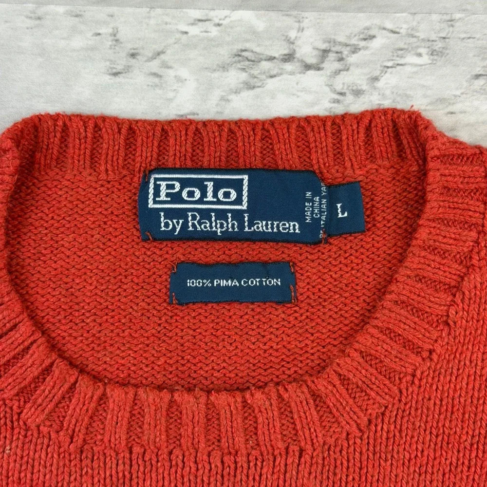 Polo Ralph Lauren Mens Large Red 100% Pima Cotton Crewneck Sweater Knit